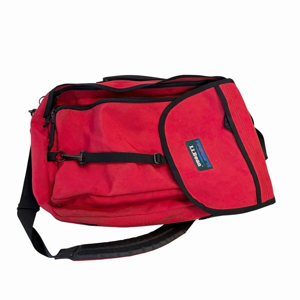 L.L. Bean Convertible Backpack Messenger Bag Laptop Case Red Gorpcore